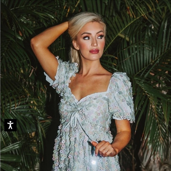 Buddy Love Light Blue 3D Floral Colby Sequin Babydoll Dress - Picture 3 of 16